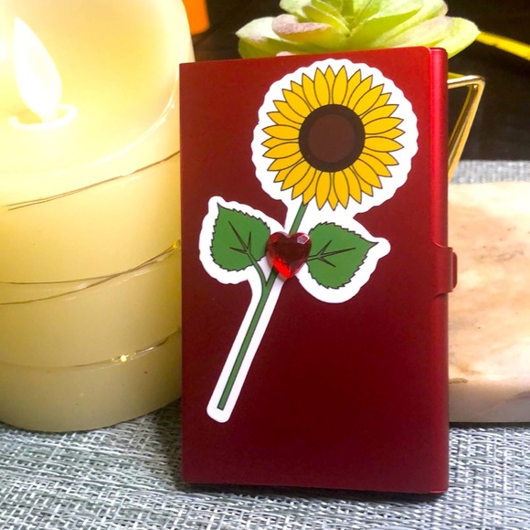 #48sun 🌻Card Holder Sunflower Red Metallic Business Card Holder🌻 - Picture 1 of 14